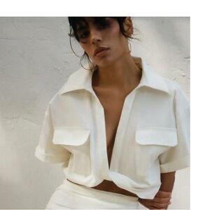 Zara Cream front twist Cropped Blouse